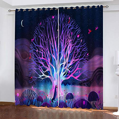 KGSK Vorhänge Schlafzimmer 2 Stücke 3D Lila Baumprint Breite Ösen Für Wohnzimmer, 264x214 cm Fenster Vorhang Verdunkelungsvorhang, Gardinen Blickdicht, Verdunklungsvorhänge von KGSK
