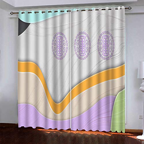 KGSK Vorhänge Schlafzimmer 2 Stücke 3D Lila Linienkunst Breite Ösen Für Wohnzimmer, 264x214 cm Fenster Vorhang Verdunkelungsvorhang, Gardinen Blickdicht, Verdunklungsvorhänge von KGSK