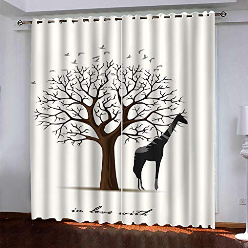 KGSK Vorhänge Wohnzimmer Blickdicht 3D Braunbaumgiraffe Drucken Curtains Für Schlafzimmer Wohnzimmer Deko 234x230 cm Vorhang Blickdicht Verdunklungsgardine Mit Ösen, Deko Verdunklungsvorhang von KGSK
