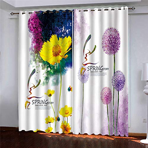 KGSK Vorhänge Wohnzimmer Blickdicht 3D Lila Löwenzahn Drucken Curtains Für Schlafzimmer Wohnzimmer Deko 234x230 cm Vorhang Blickdicht Verdunklungsgardine Mit Ösen, Deko Verdunklungsvorhang von KGSK