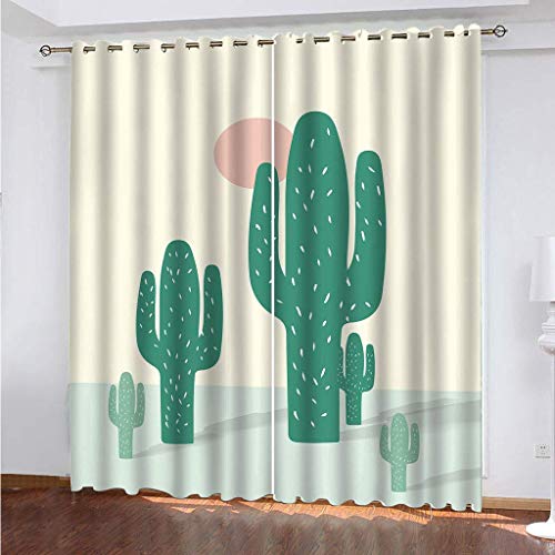 KGSK Vorhänge Wohnzimmer Blickdicht 3D Pflanzenkaktus Drucken Curtains Für Schlafzimmer Wohnzimmer Deko 234x230 cm Vorhang Blickdicht Verdunklungsgardine Mit Ösen, Deko Verdunklungsvorhang von KGSK