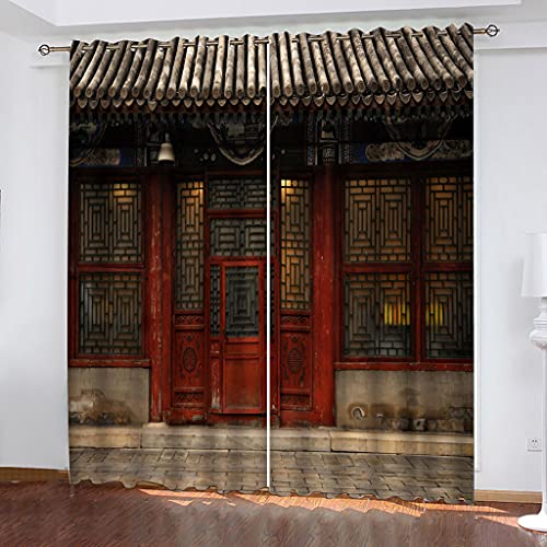 Vorhänge Blickdicht Mit Ösen 2 Set 3D Chinesische Antike Architektur Gardinen Blickdichte 200x160 Cm Vorhang Drucken Curtains Schlafzimmer Wohnzimmer Deko, Verdunklungsgardine Verdunklungsvorhänge von KGSK