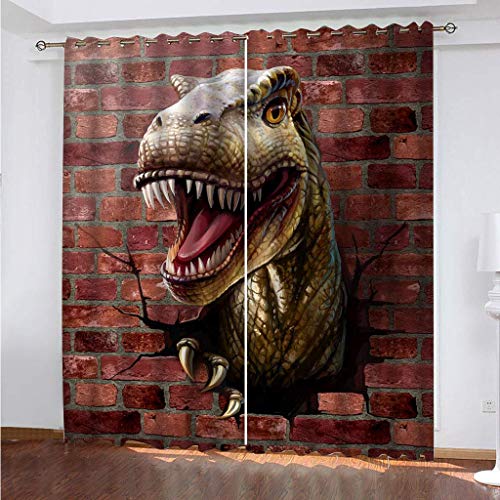 Vorhänge Blickdicht Mit Ösen 2 Set 3D Ziegelwand Tiere, Dinosaurier Gardinen Blickdichte 200x160 Cm Vorhang Drucken Curtains Schlafzimmer Wohnzimmer Deko, Verdunklungsgardine Verdunklungsvorhänge von KGSK