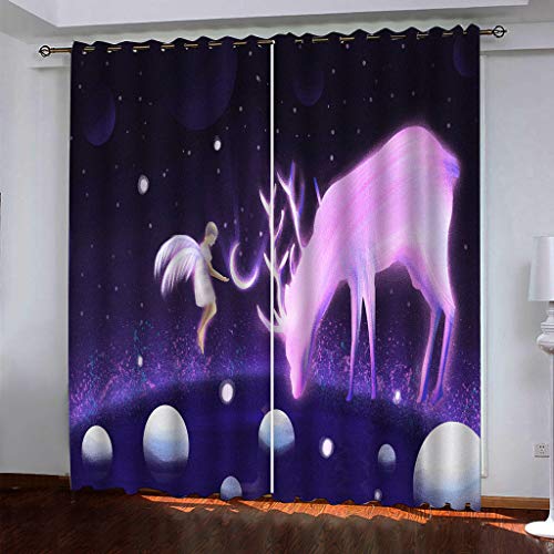 Vorhänge Kinderzimmer Blickdicht 3D Lila Deer Little Angel Dekor Schlafzimmer 280x160 cm Vorhang Ösenschal Verdunkelungsvorhang, Verdunkelungs Kinder, Digitaldruck Gardinen Wohnzimmer von KGSK