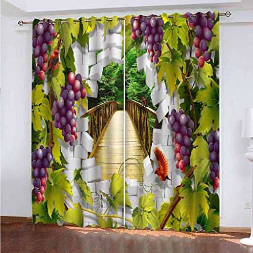 Vorhänge Kinderzimmer Blickdicht 3D Lila Grape Tree Bridge Space Dekor Schlafzimmer, Vorhang Ösenschal Verdunkelungsvorhang 200x200 cm Verdunkelungs Kinder, Digitaldruck Gardinen Wohnzimmer von KGSK