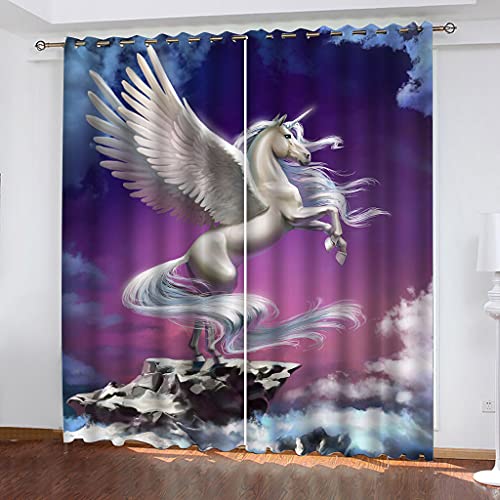 Vorhänge Kinderzimmer Blickdicht 3D Purple Sky Animal Horse Dekor Schlafzimmer 280x160 cm Vorhang Ösenschal Verdunkelungsvorhang, Verdunkelungs Kinder, Digitaldruck Gardinen Wohnzimmer von KGSK