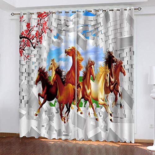 Vorhänge Kinderzimmer Blickdicht 3D Ziegelwand Tierpferd Dekor Schlafzimmer, Vorhang Ösenschal Verdunkelungsvorhang 200x200 cm Verdunkelungs Kinder, Digitaldruck Gardinen Wohnzimmer von KGSK
