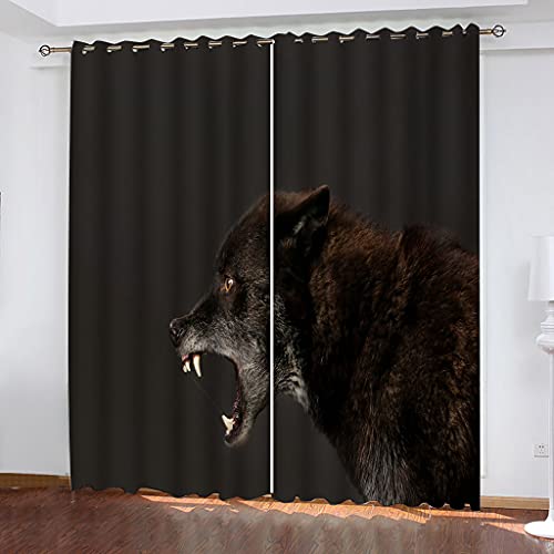 Vorhänge Kinderzimmer Junge 3D Brauner Tierwolf Jungen Kinder Mädchen, Blickdicht Dekor Schlafzimmer 140x240 cm Verdunkelungs Fenster Vorhang Panels, Gardinen Mit Ösen von KGSK