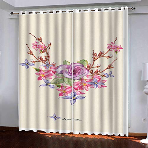 Vorhänge Kinderzimmer Junge 3D Lila Und Blaue Blumen Jungen Kinder Mädchen, Blickdicht Dekor Schlafzimmer 140x240 cm Verdunkelungs Fenster Vorhang Panels, Gardinen Mit Ösen von KGSK
