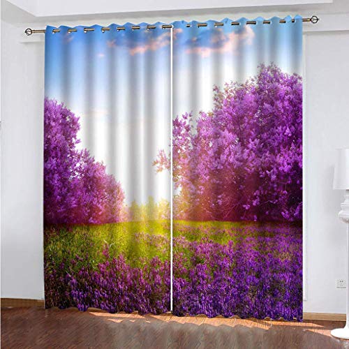Vorhänge Kinderzimmer Junge 3D Lilaflütenbäume Jungen Kinder Mädchen, Blickdicht Dekor Schlafzimmer 140x240 cm Verdunkelungs Fenster Vorhang Panels, Gardinen Mit Ösen von KGSK