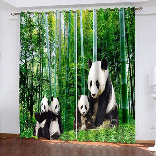 Vorhänge Kurz Fenster Wohnzimmer 3D Bambuswald Tier Panda Vorhang Verdunkelung Blickdicht Gardinen, Schlafzimmer Mit Muster Modern 2Er Set 140x160 cm Kinder Mit Ösen von KGSK