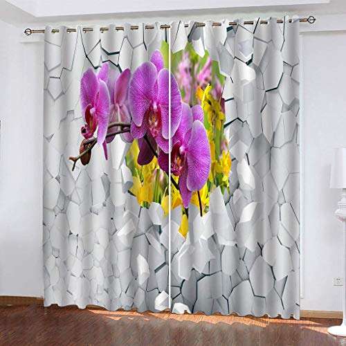 Vorhänge Kurz Fenster Wohnzimmer 3D Brick Purple Flowers Vorhang Verdunkelung Blickdicht Gardinen, Schlafzimmer Mit Muster Modern 2Er Set 140x160 cm Kinder Mit Ösen von KGSK