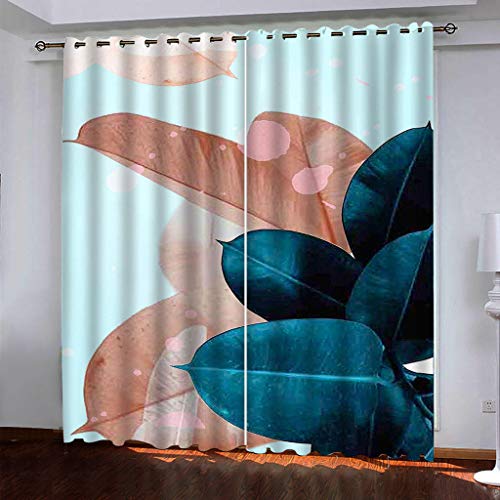 Vorhänge Kurz Fenster Wohnzimmer 3D Druck Von Pflanzenblättern Vorhang Verdunkelung Blickdicht Gardinen, Schlafzimmer Mit Muster Modern 2Er Set 140x160 cm Kinder Mit Ösen von KGSK