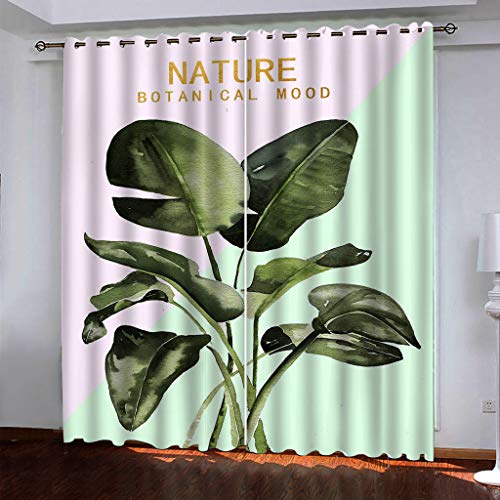 Vorhänge Kurz Fenster Wohnzimmer 3D Grüne Blätter Von Pflanzen Vorhang Verdunkelung Blickdicht Gardinen, Schlafzimmer Mit Muster Modern 2Er Set 140x160 cm Kinder Mit Ösen von KGSK