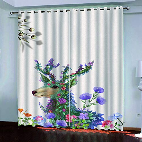 Vorhänge Kurz Fenster Wohnzimmer 3D Lila Blume Hirsch Vorhang Verdunkelung Blickdicht Gardinen, Schlafzimmer Mit Muster Modern 2Er Set 140x160 cm Kinder Mit Ösen von KGSK