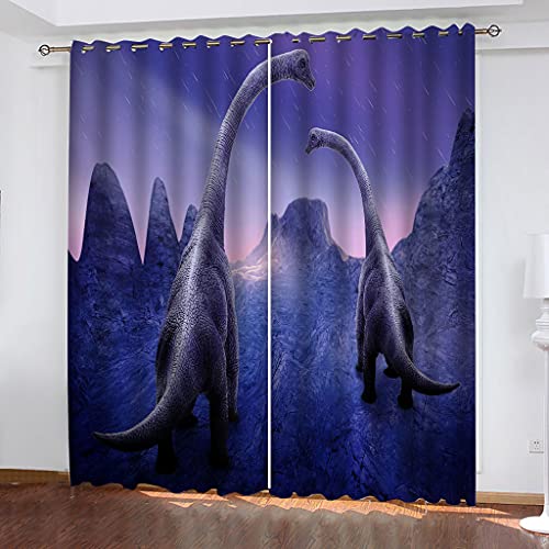 Vorhänge Kurz Fenster Wohnzimmer 3D Lila Tierdinosaurier Vorhang Verdunkelung Blickdicht Gardinen, Schlafzimmer Mit Muster Modern 2Er Set 140x160 cm Kinder Mit Ösen von KGSK