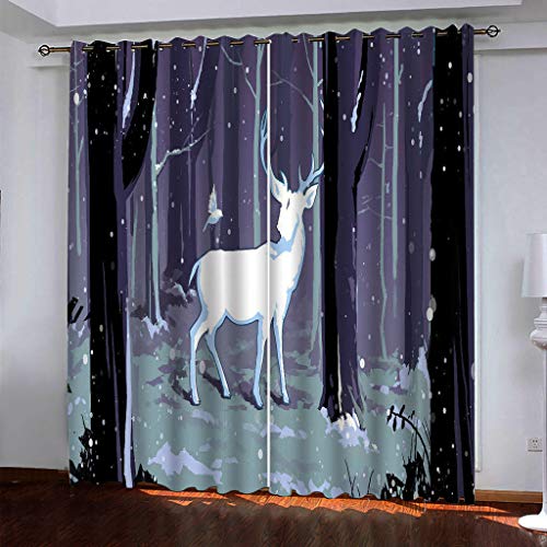 Vorhänge Kurz Fenster Wohnzimmer 3D Purple Forest Elch Vorhang Verdunkelung Blickdicht Gardinen, Schlafzimmer Mit Muster Modern 2Er Set 140x160 cm Kinder Mit Ösen von KGSK