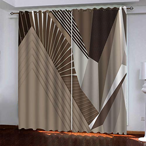 Vorhänge Wohnzimmer Blickdicht 3D Brauner Geometrischer Druck Drucken Curtains Für Schlafzimmer Wohnzimmer Deko 234x230 Cm Vorhang Blickdicht Verdunklungsgardine Mit Ösen, Deko Verdunklungsvorhang von KGSK