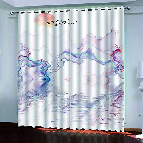 Vorhänge Wohnzimmer Blickdicht 3D Chinesische Tintenlandschaft Drucken Curtains Für Schlafzimmer Wohnzimmer Deko 234x230 Cm Vorhang Blickdicht Verdunklungsgardine Mit Ösen, Deko Verdunklungsvorhang von KGSK