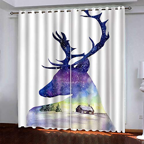 Vorhänge Wohnzimmer Blickdicht 3D Purple Sternenhimmel Hirsch Drucken Curtains Für Schlafzimmer Wohnzimmer Deko 234x230 Cm Vorhang Blickdicht Verdunklungsgardine Mit Ösen, Deko Verdunklungsvorhang von KGSK