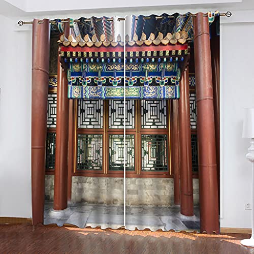 Vorhänge Wohnzimmer Modern 3D Alte Chinesische Architektur Vorhang Blickdicht Drucken Mit Ösen Verdunklungsvorhänge 280x260 cm 2Er Set Für Deko Modern Schlafzimmer Fenstervorhänge Für Kinder Jungen von KGSK