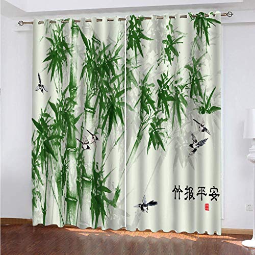 Vorhänge Wohnzimmer Modern 3D Chinesischer Grüner Bambus Vorhang Blickdicht Drucken Mit Ösen Verdunklungsvorhänge 280x260 cm 2Er Set Für Deko Modern Schlafzimmer Fenstervorhänge Für Kinder Jungen von KGSK
