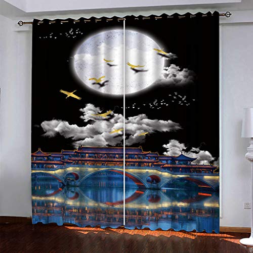 Vorhänge Wohnzimmer Modern 3D Chinesischer Stil Palace Museum Architektur Vorhang Blickdicht Drucken Mit Ösen Verdunklungsvorhänge 280x260 Cm 2Er Set Für Deko Modern Schlafzimmer Fenstervorhänge Für von KGSK