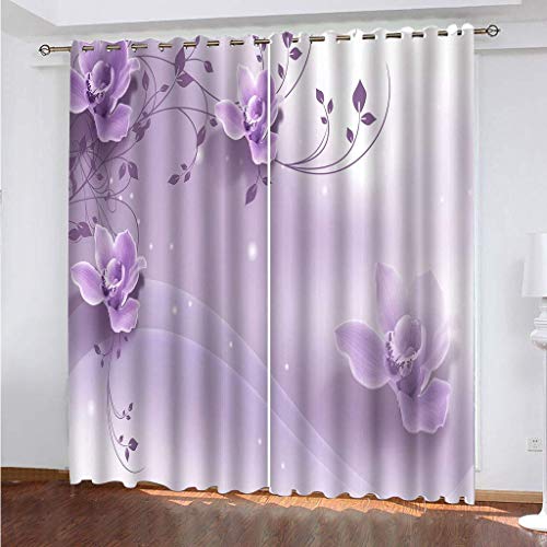 Vorhänge Wohnzimmer Modern 3D Lila Blüten Vorhang Blickdicht Drucken Mit Ösen Verdunklungsvorhänge 280x260 cm 2Er Set Für Deko Modern Schlafzimmer Fenstervorhänge Für Kinder Jungen von KGSK