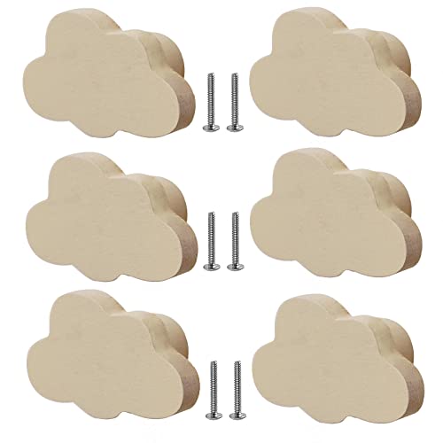 6 x Möbelgriffe aus Originalholz, Griffe für Küchenschränke, Knöpfe und Griffe für Kinderzimmer, Schubladengriffe in Form Einer Cartoon-Wolke, inklusive 25mm Schrauben,Clouds-Beige von KGUDYS