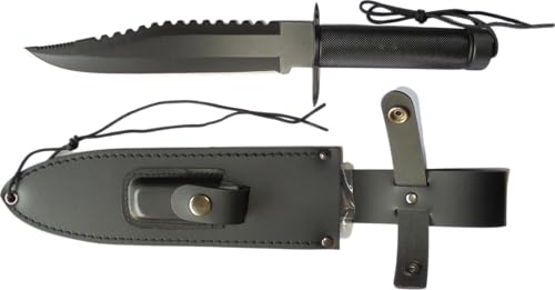 KH-Security Jagdmesser mit fester Klinge aus AISI 420 Edelstahl - Outdoormesser Feldmesser Bowiemesser Gürtelmesser Rambo Messer (Schwarz) von KH-Security
