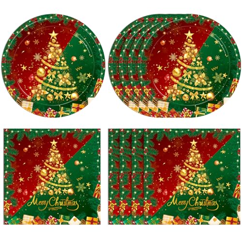 KHAIVI 40-teiliges Weihnachtsfeierzubehör, wunderschönes Weihnachts-Partyzubehör-Set enthält Weihnachtspappteller und Servietten für Weihnachtsbaum, Rentier, Schneeflocke, Urlaub, für 20 Gäste KHAIVI 40-teiliges Weihnachtsfeierzubehör, wunderschönes Weihnachts-Partyzubehör-Set enthält Weihnachtspappteller und Servietten für Weihnachtsbaum, Rentier, Schneeflocke, Urlaub, für 20 Gäste von KHAIVI
