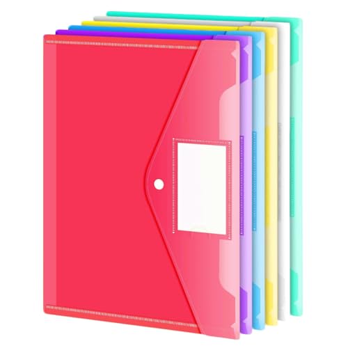 Kunststoffhüllen, A4-Ordner für Papiere, A4-Dokumentenmappe, Ordner aus Kunststoff, Druckknopf-Hüllen mit Tasche und Etikett, 6 Stück Kunststoffhüllen, A4-Ordner für Papiere, A4-Dokumentenmappe, Ordner aus Kunststoff, Druckknopf-Hüllen mit Tasche und Etikett, 6 Stück von KHAOP