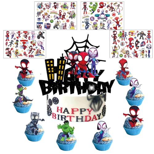 25 Stück Tortendekoration Cake Topper Set + 4 Blätter Temporäre Tattoos für Kinder, Kindergeburtstag Party Geburtstag Deko,Muffins Dessert Dekoration, Karikatur Cupcake Topper, Partydekoration 25 Stück Tortendekoration Cake Topper Set + 4 Blätter Temporäre Tattoos für Kinder, Kindergeburtstag Party Geburtstag Deko,Muffins Dessert Dekoration, Karikatur Cupcake Topper, Partydekoration von KHFEIYUE