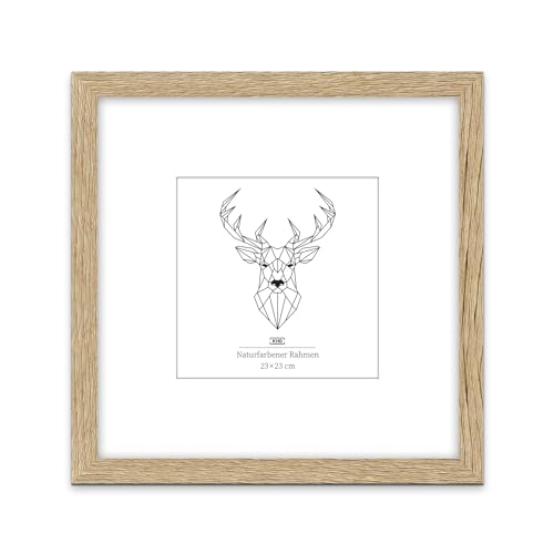 KHG Bilderrahmen aus MDF-Holz mit stabilem Glas und Passepartout, zum Aufhängen oder Hinstellen, Ideal für Portraits, Urkunden, Poster - Eiche, 23x23 cm von KHG