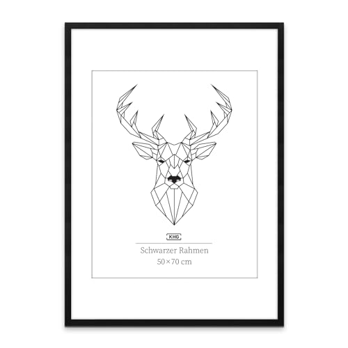 KHG Bilderrahmen aus MDF-Holz mit stabilem Glas und Passepartout, zum Aufhängen oder Hinstellen, Ideal für Portraits, Urkunden, Poster - schwarz, 50x70 cm von KHG