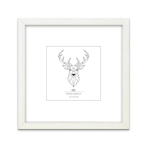 KHG Bilderrahmen aus MDF-Holz mit stabilem Glas und Passepartout, zum Aufhängen oder Hinstellen, Ideal für Portraits, Urkunden, Poster - weiß, 23x23 cm von KHG