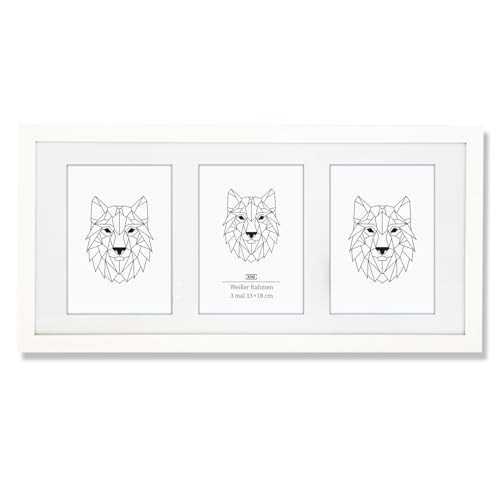 KHG Holz-Bilderrahmen lackiert mit stabilem Glas und Passepartout, Ideal für Portraits, Urkunden, Poster, Puzzles & Collagen, 23x51 cm Weiß von KHG