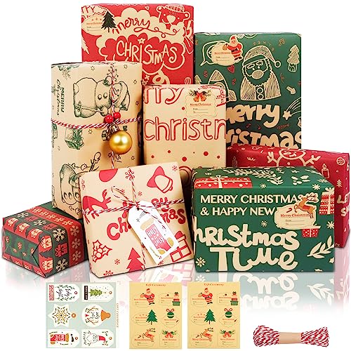 KHIRY 10 Stück Geschenkpapier Weihnachten, Weihnachtsgeschenkpapier Set und Geschenkanhänger, Recycling Weihnachtspapier Geschenkpapier 70x50cm KHIRY 10 Stück Geschenkpapier Weihnachten, Weihnachtsgeschenkpapier Set und Geschenkanhänger, Recycling Weihnachtspapier Geschenkpapier 70x50cm von KHIRY