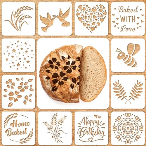 KHIRY 12 Stück Schablone für Brot, Kunsthandwerker, Brotschablonen, Backschablonen-Set, Kochschablone, Backvorlage, Brot, Kuchen von KHIRY