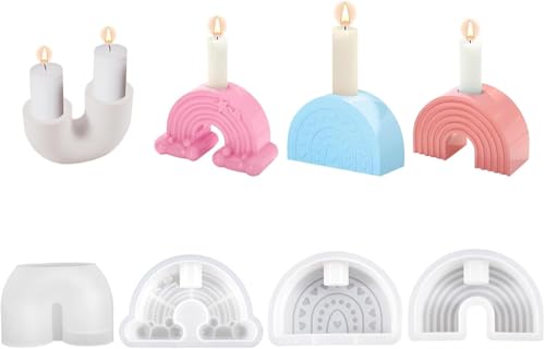 KHIRY 4 Stücke Silikonform Kerzenhalter, Silikonform Epoxidharz, Silikonform Regenbogen Kerzen, Kerzenformen zum Gießen, Kerzen Formen Silikon für DIY Kerzenständer Tablett von KHIRY