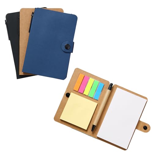 KHIRY Notizbuch/Tagebuch A6 Liniert mit Stift und Klebenotizen (3 STK) - 60 Seiten Notizheft Notizblock für Schule, Büro, Reisen, Notizen von KHIRY