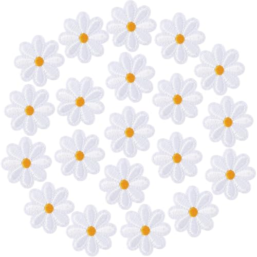 20 Stück Gänseblümchen Aufbügeln,Blumen Patches,Applikationen zum Aufnähen,Bügelflicken Exquisite Stickerei Bügelbilder,Für Aufbügeln Handwerk DIY Dekorative Patches Erwachsene Kinder von KHYYQUA
