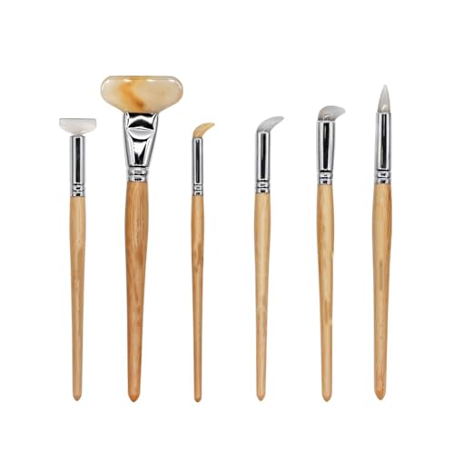KHZKHC Achat-Polierstift-Set, 6-teilig, Schmuckpoliermesser Mit Bambusgriff, Mit Flachen, Abgeschrägten Und Runden Schleifköpfen, Speziell Für Edelmetallschnitzerei Und -retusche von KHZKHC