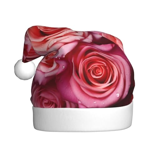 KHiry Elegante Rose Blume Druck Weihnachtsmütze Nette Santa Hüte Erwachsene Xmas Hut Für Neujahr Festliche Party von KHiry