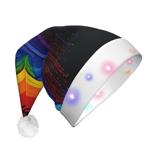 KHiry Leuchtende Weihnachtsmütze, Plüsch-Weihnachtsmannmütze mit LED-Lichtern, Regenbogen-Weihnachtsmützen für Erwachsene von KHiry