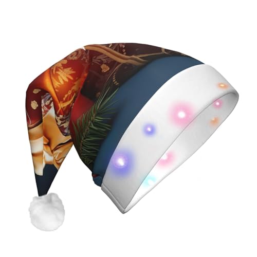 KHiry Leuchtende Weihnachtsmütze Plüsch Nikolausmütze mit LED-Lichtern Weihnachtsbox Weihnachtsmützen für Erwachsene von KHiry