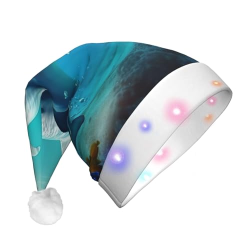 KHiry Leuchtende Weihnachtsmütze aus Plüsch mit LED-Lichtern, Unterwasserwelt, Delfin, Fisch, Weihnachtsmütze für Erwachsene von KHiry