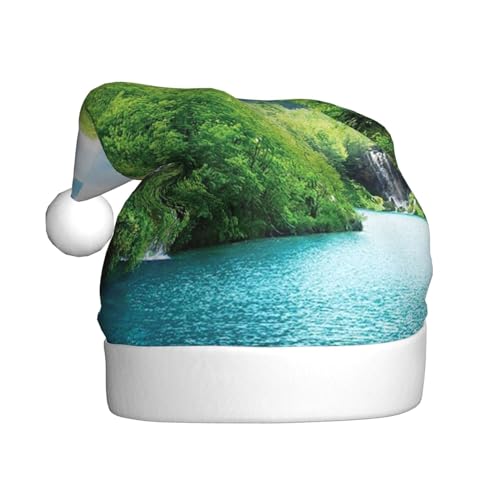 KHiry Plüsch-Weihnachtsmütze für Erwachsene, Wasserfall im tiefen Kroatien, leuchtende Weihnachtsmütze, Plüsch-Weihnachtsmannmütze von KHiry