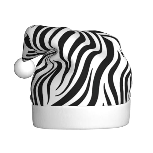 KHiry Plüsch-Weihnachtsmütze für Erwachsene, Zebra-Druck, leuchtende Weihnachtsmütze, Plüsch-Weihnachtsmannmütze von KHiry