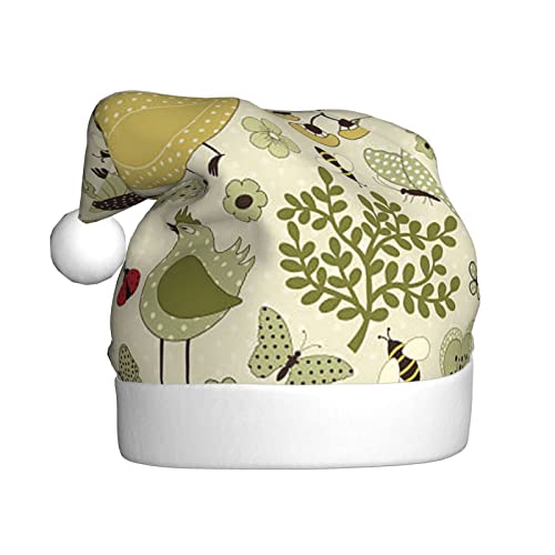 KHiry Plüsch-Weihnachtsmütze für Erwachsene, gelbe Blätter, Huhn, leuchtende Weihnachtsmütze, Plüsch-Weihnachtsmannmütze von KHiry